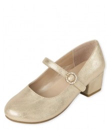 Childrens Place Gold Girls Jewelled Metallic Heel Shoes. 